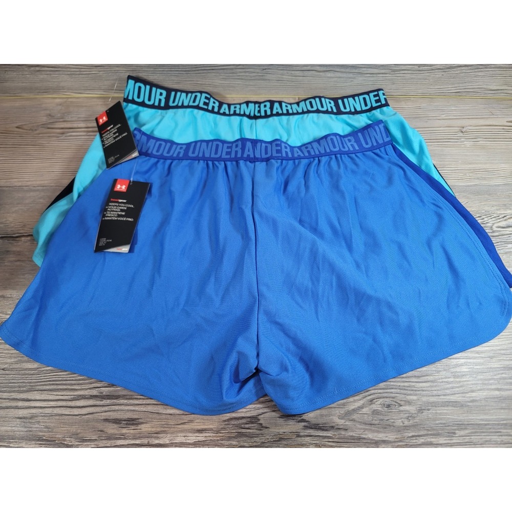 Under Armour HeatGear lot of 2 Women's Running Shorts Mesh Elastic Waist LG